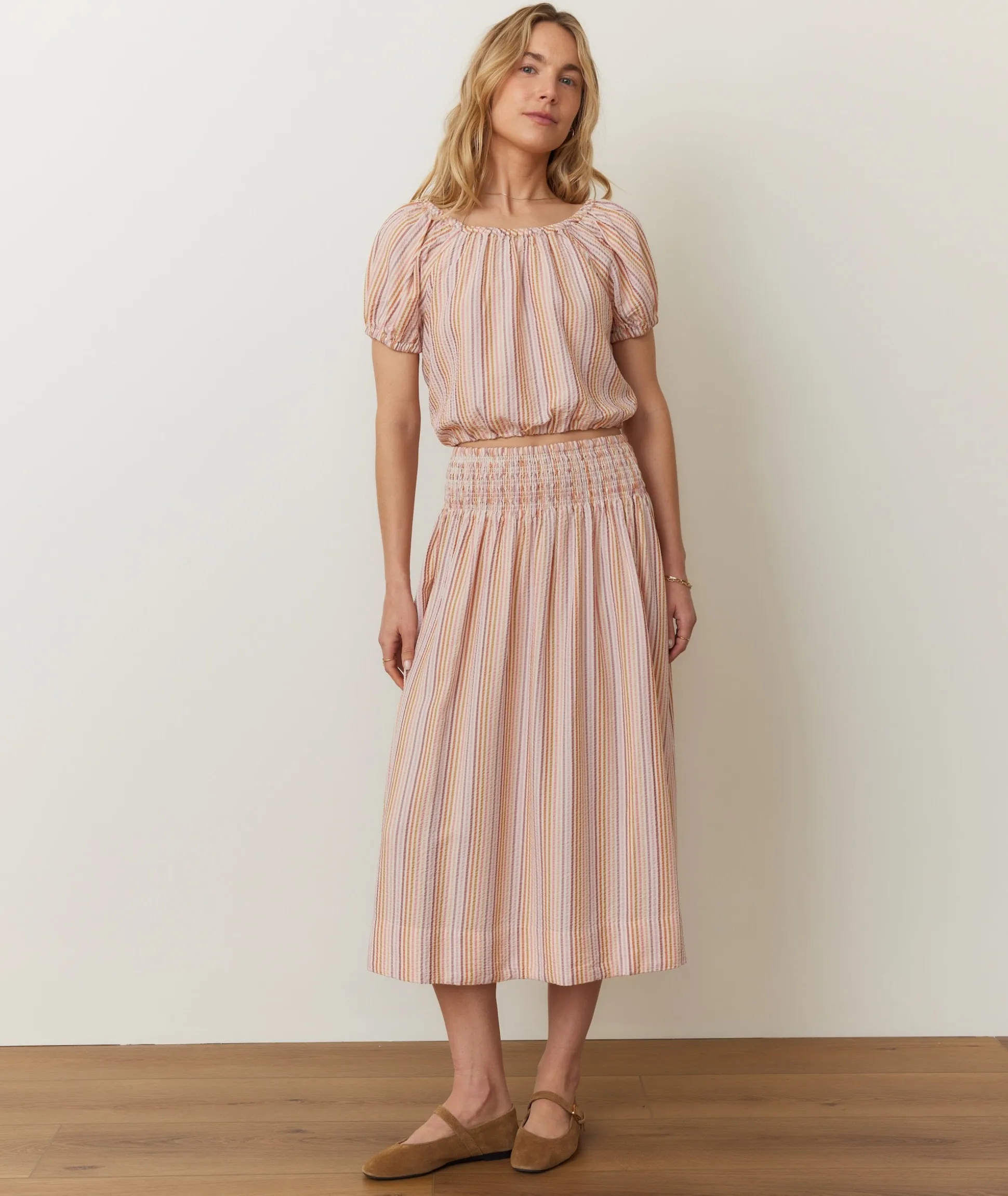 Bea Seersucker Midi Skirt