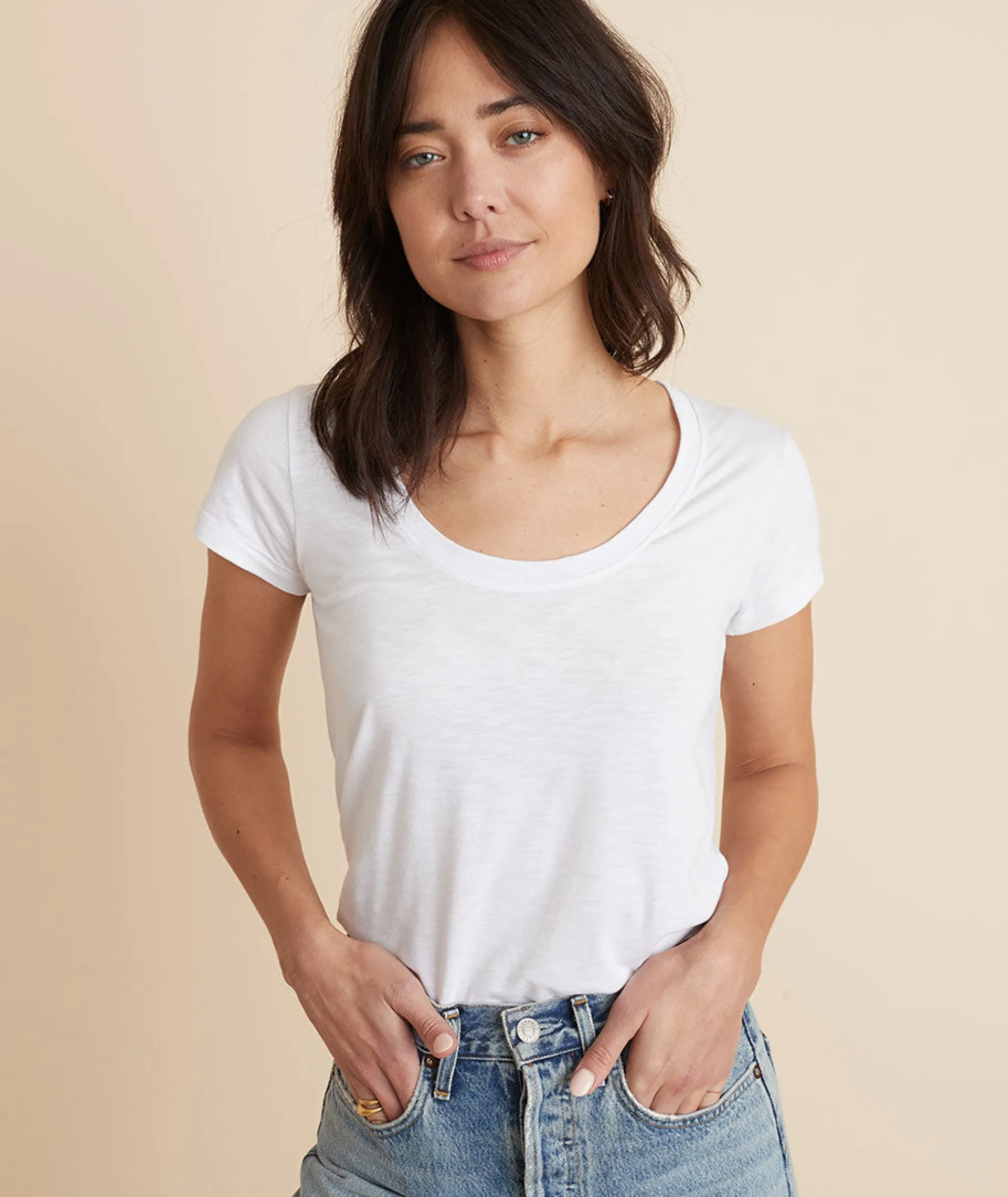 Classic Scoop Neck Tee in White