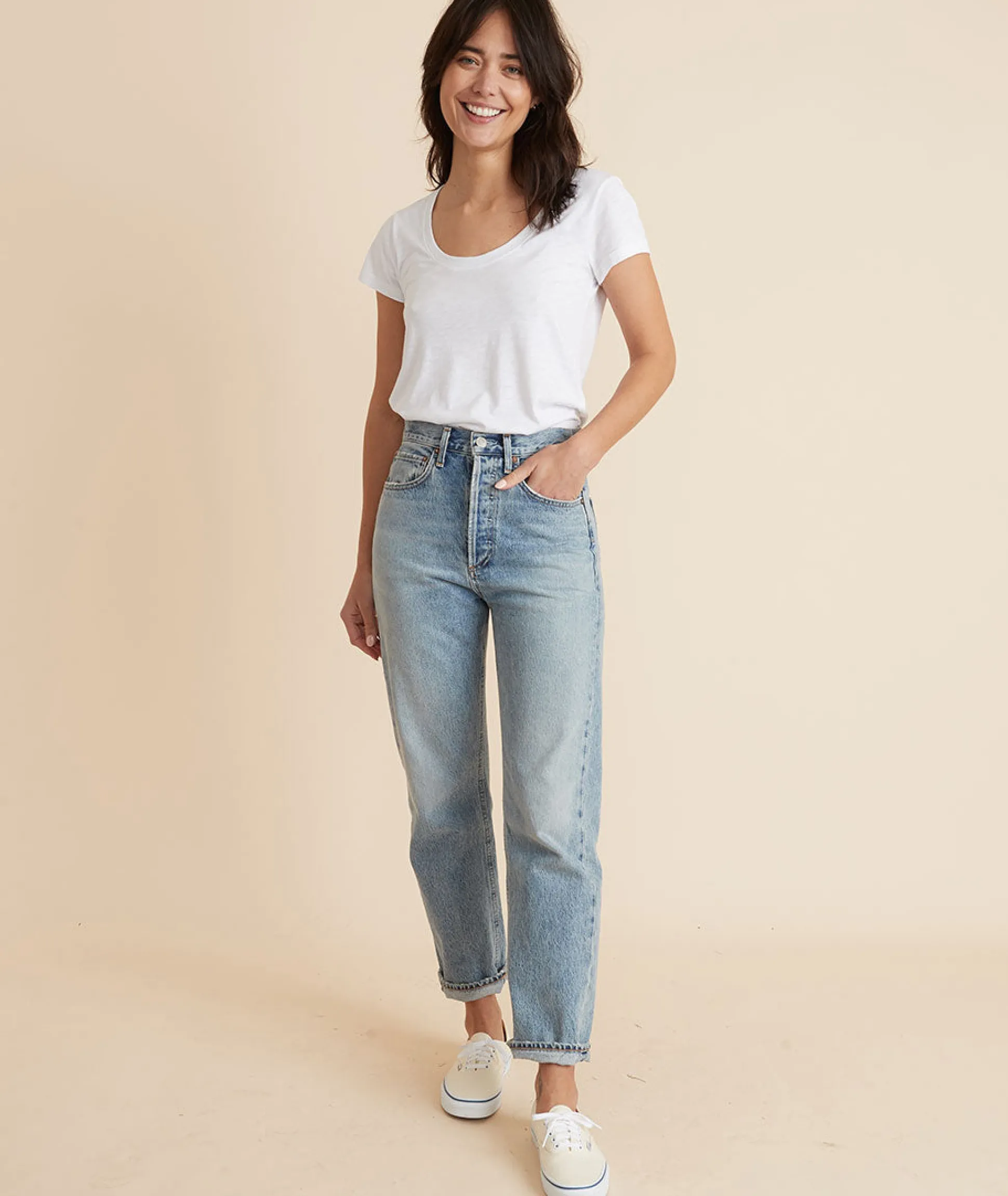 Classic Scoop Neck Tee in White