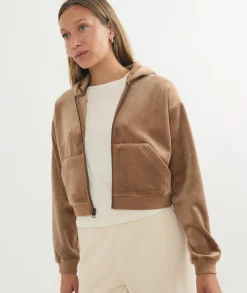Cord Velour Cropped Zip Up Hoodie