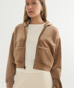 Cord Velour Cropped Zip Up Hoodie