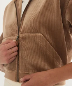 Cord Velour Cropped Zip Up Hoodie