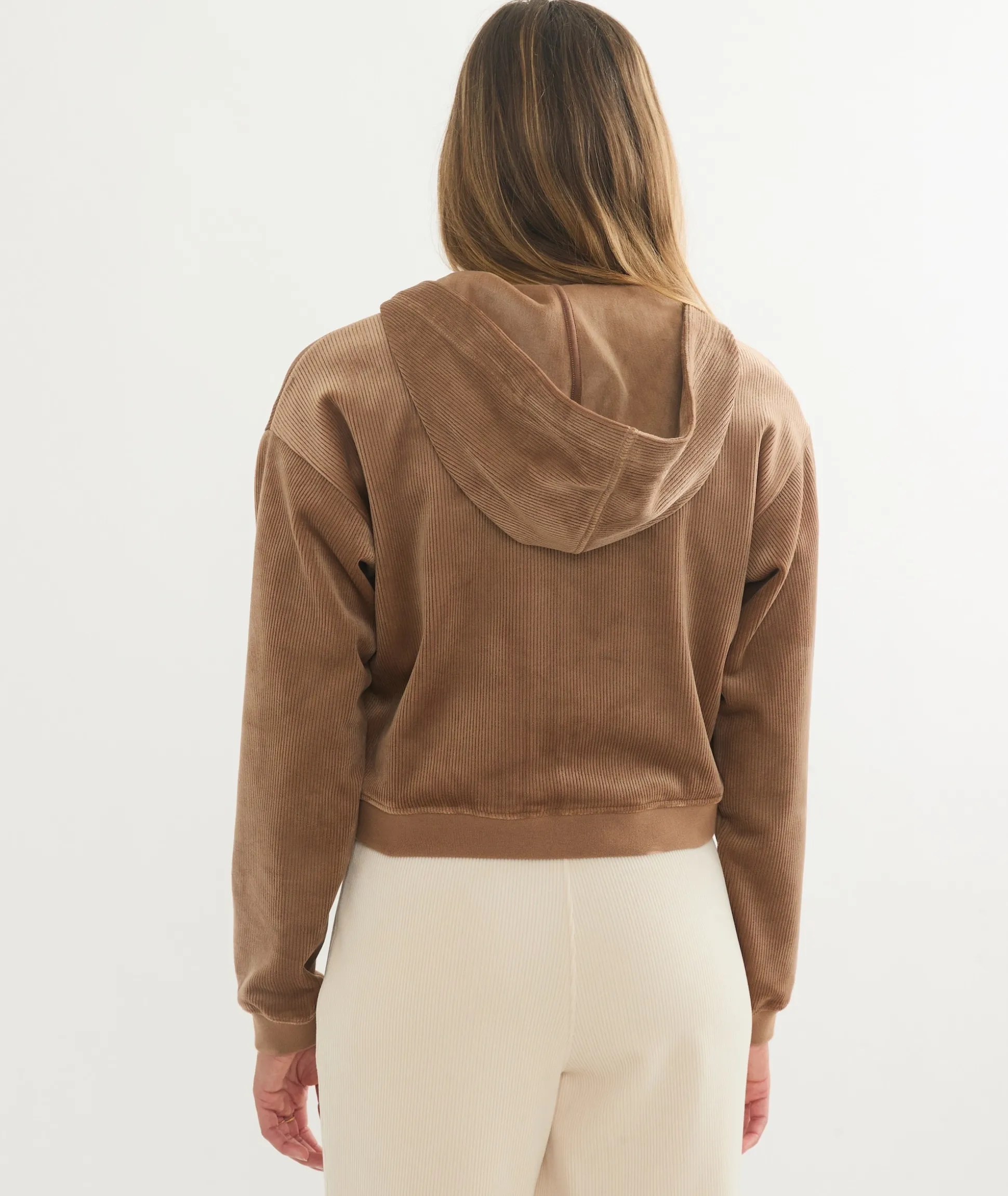 Cord Velour Cropped Zip Up Hoodie