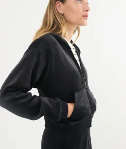 Cord Velour Cropped Zip Up Hoodie