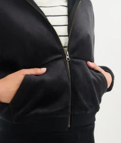 Cord Velour Cropped Zip Up Hoodie