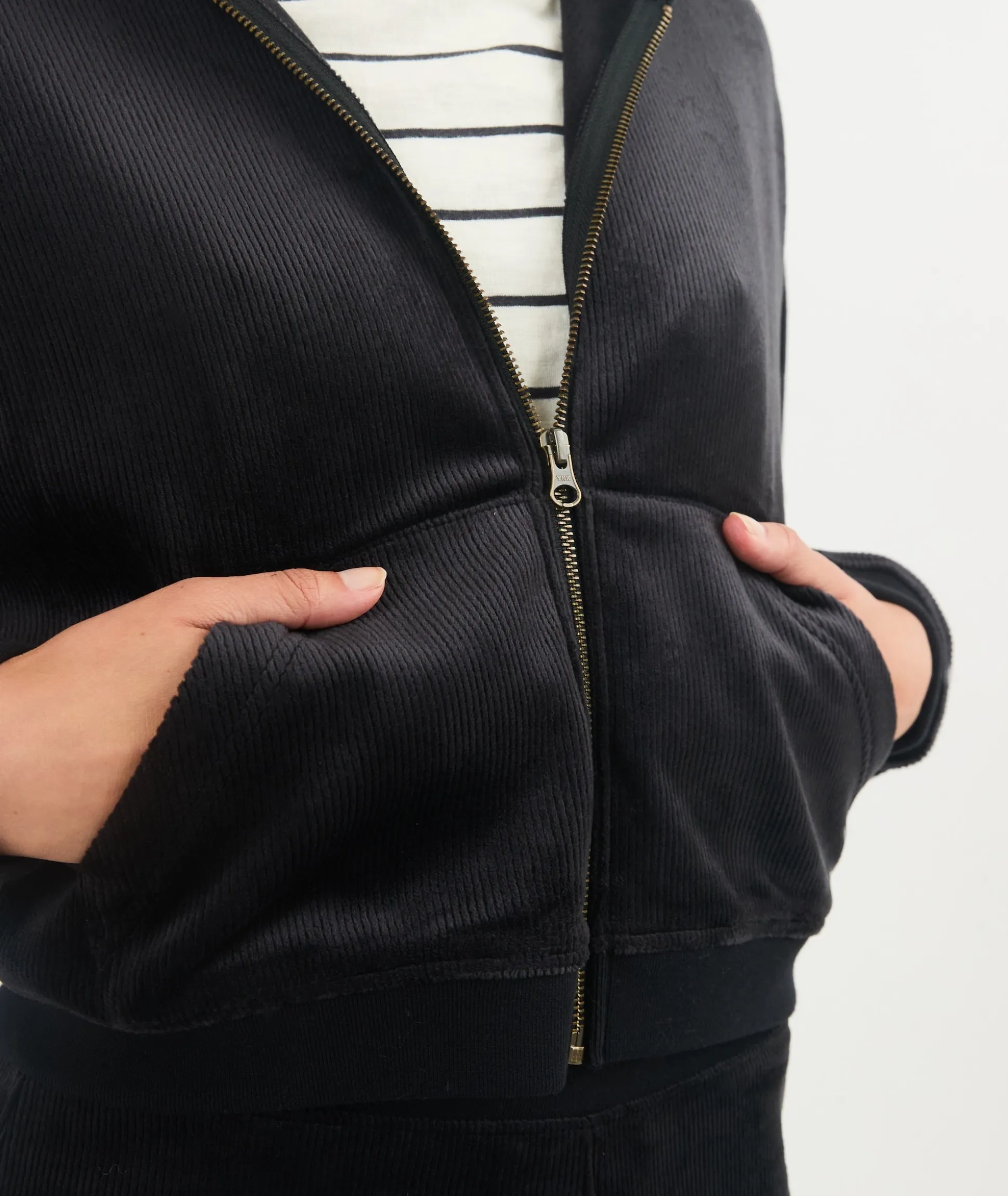 Cord Velour Cropped Zip Up Hoodie