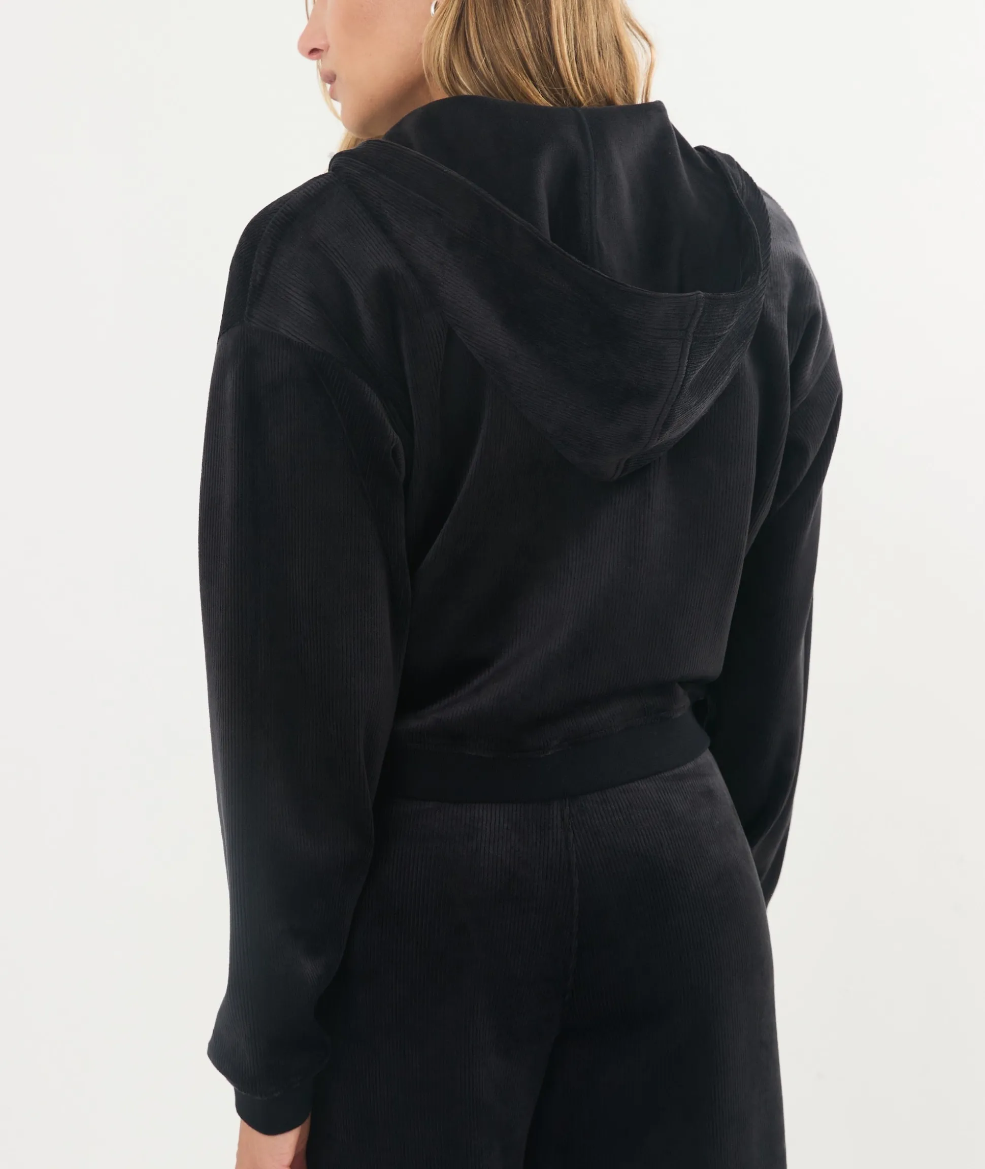 Cord Velour Cropped Zip Up Hoodie