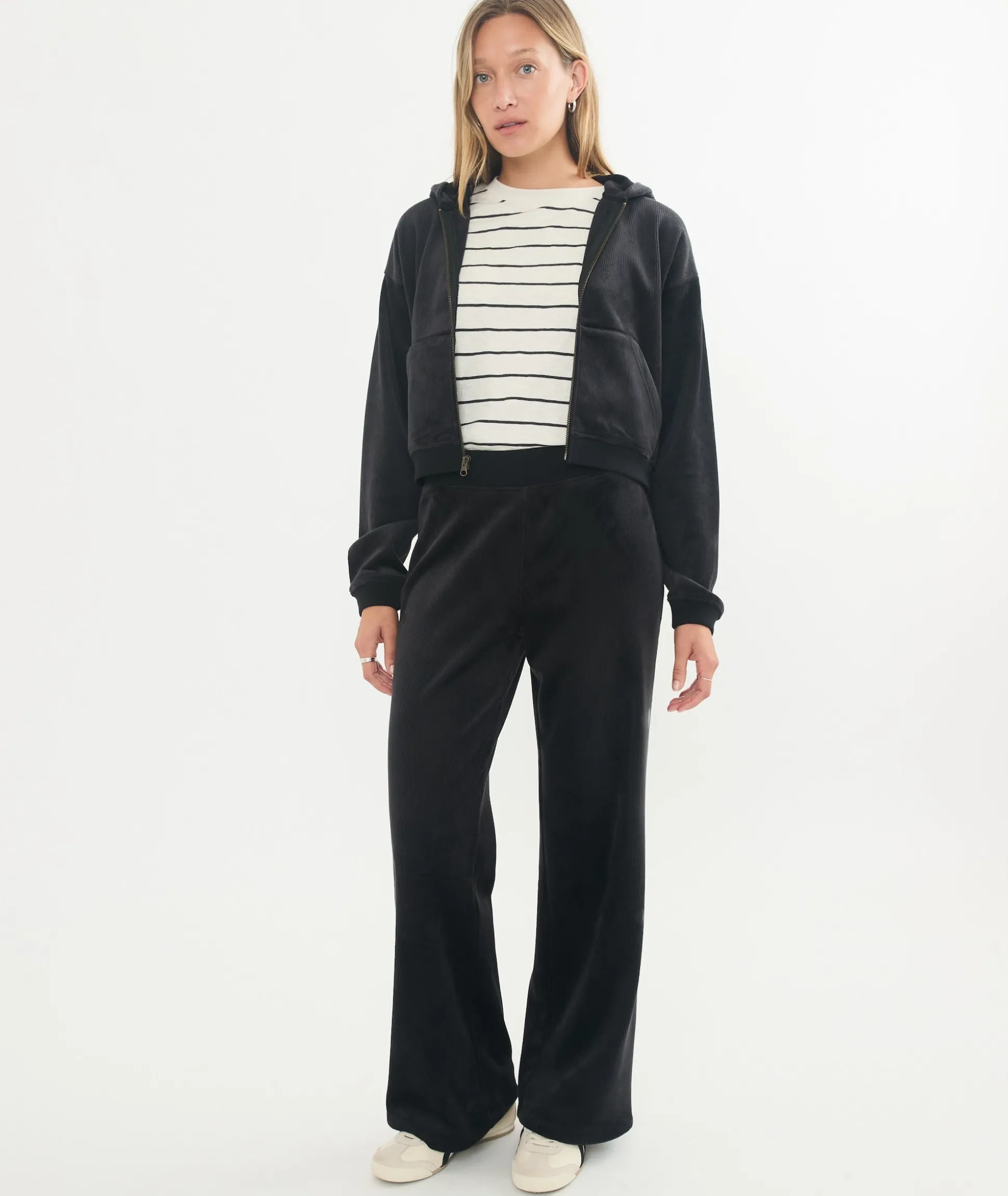 Cord Velour Cropped Zip Up Hoodie