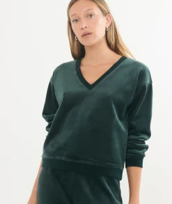 Cord Velour V-Neck Sweatshirt