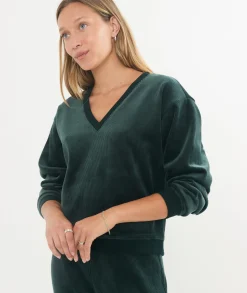 Cord Velour V-Neck Sweatshirt