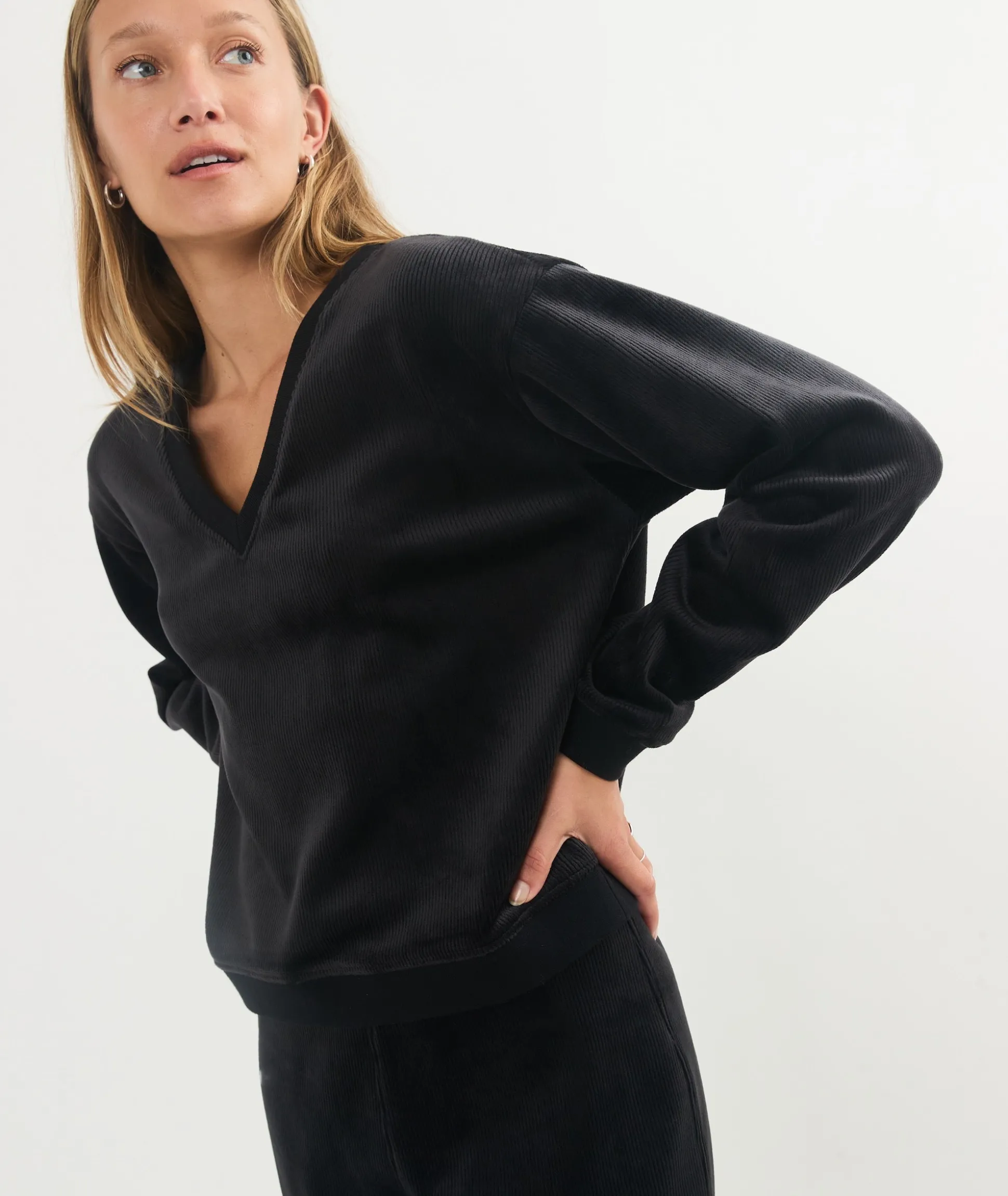 Cord Velour V-Neck Sweatshirt
