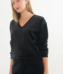 Cord Velour V-Neck Sweatshirt