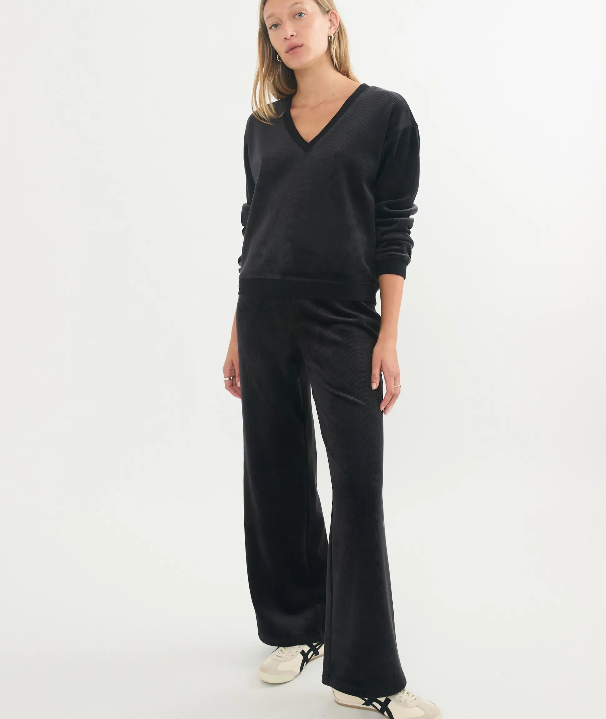 Cord Velour V-Neck Sweatshirt