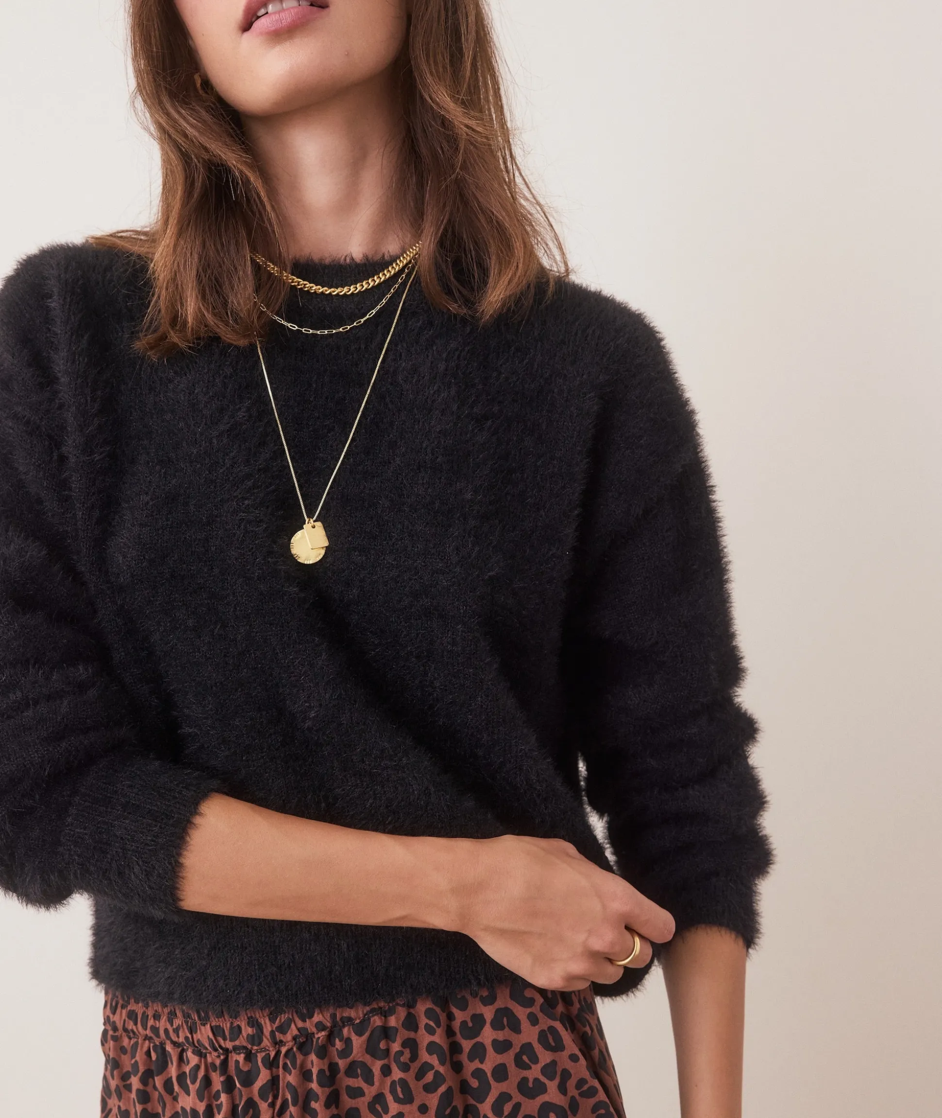 Eyelash Cropped Crewneck Sweater