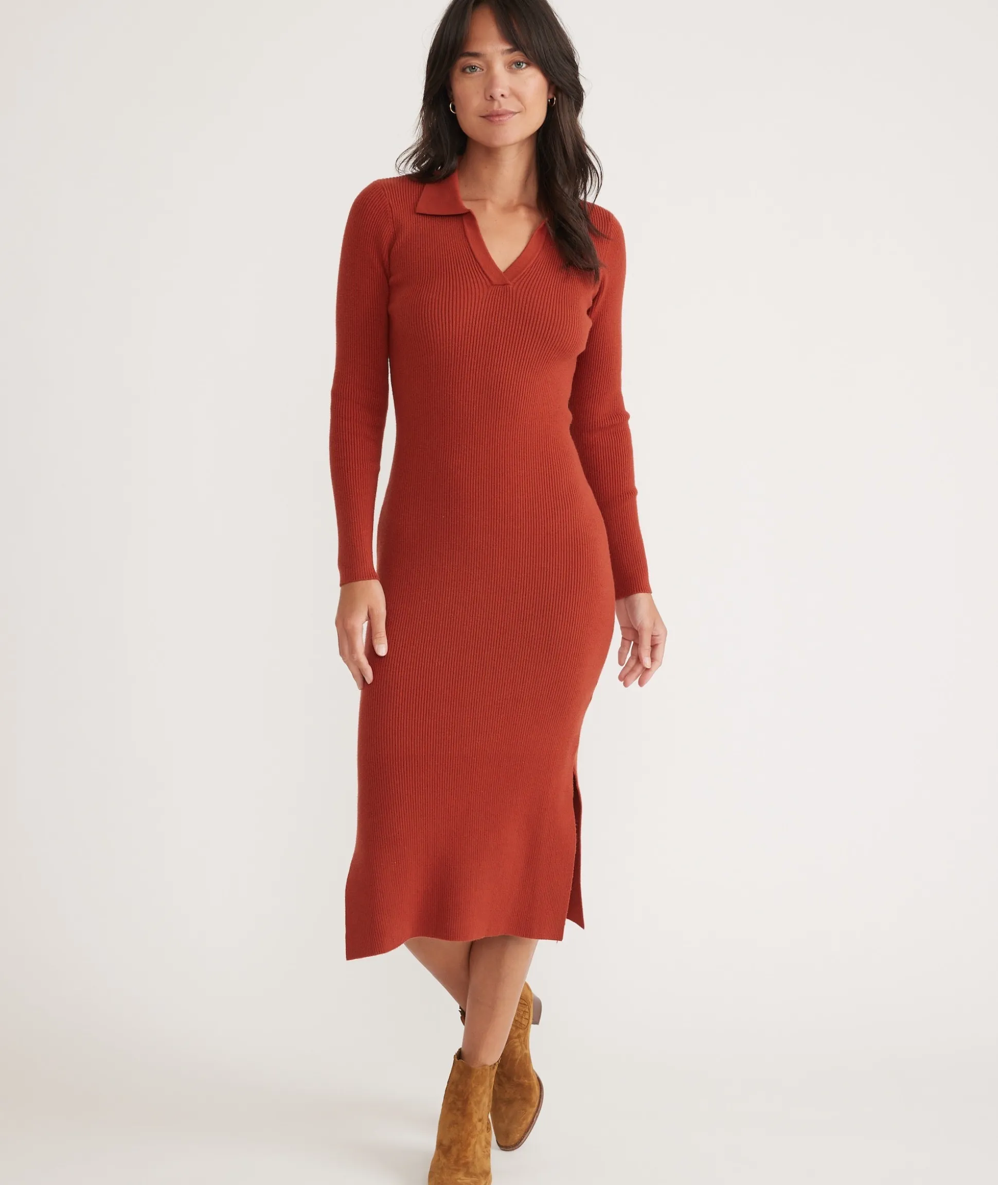 Lexi Rib Long Sleeve Sweater Polo Dress