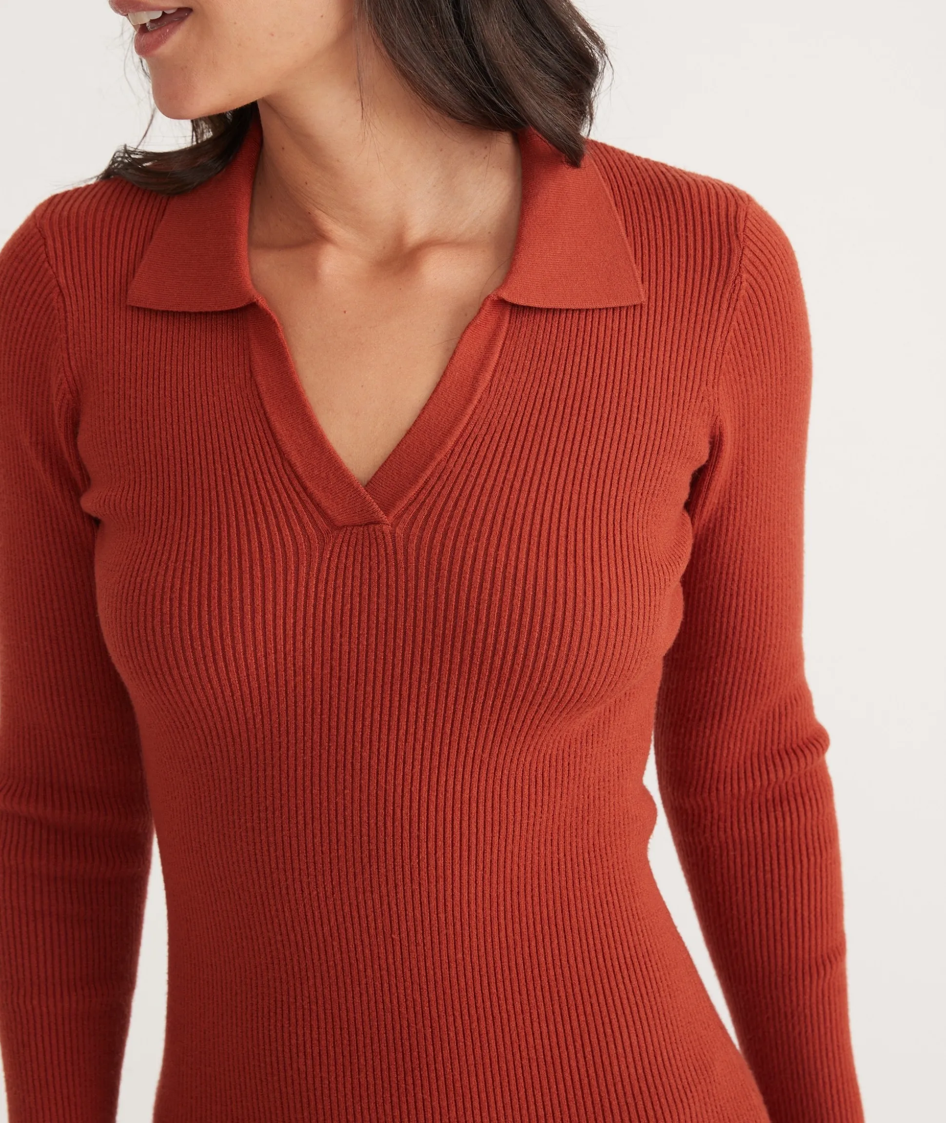 Lexi Rib Long Sleeve Sweater Polo Dress