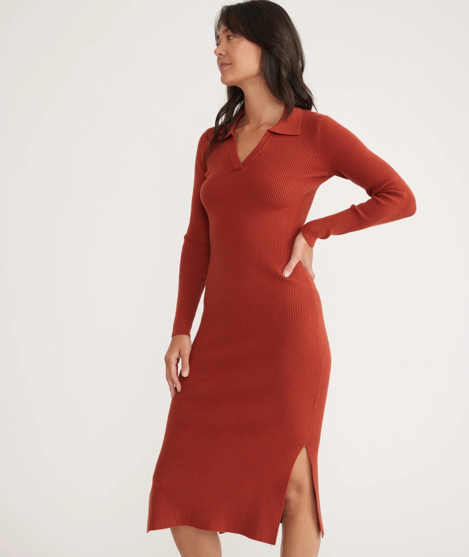 Lexi Rib Long Sleeve Sweater Polo Dress