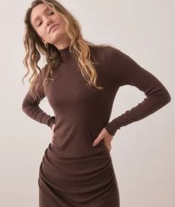 Lexi Rib Ruched Turtleneck Dress