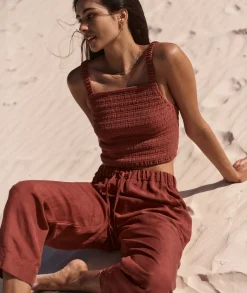 Linen Drawstring Straight Leg Pant