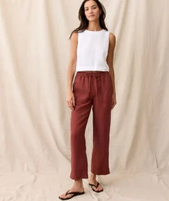 Linen Drawstring Straight Leg Pant