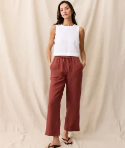 Linen Drawstring Straight Leg Pant