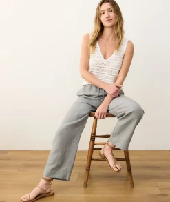 Linen Drawstring Straight Leg Pant