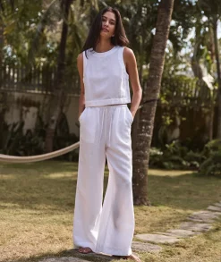 Linen Drawstring Wide Leg Pant