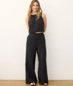 Linen Drawstring Wide Leg Pant