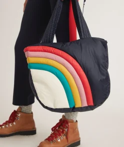 Puffer Tote in Navy Rainbow Wave