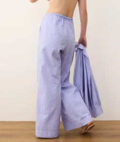 Seersucker Drawstring Wide Leg Pant