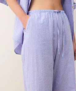 Seersucker Drawstring Wide Leg Pant