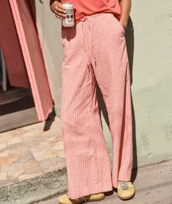 Seersucker Drawstring Wide Leg Pant