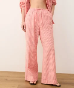 Seersucker Drawstring Wide Leg Pant