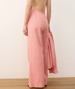 Seersucker Drawstring Wide Leg Pant