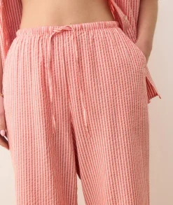 Seersucker Drawstring Wide Leg Pant