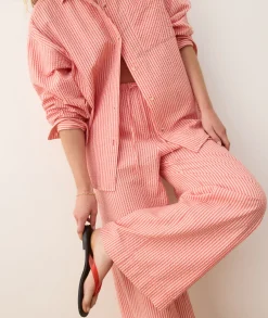 Seersucker Drawstring Wide Leg Pant