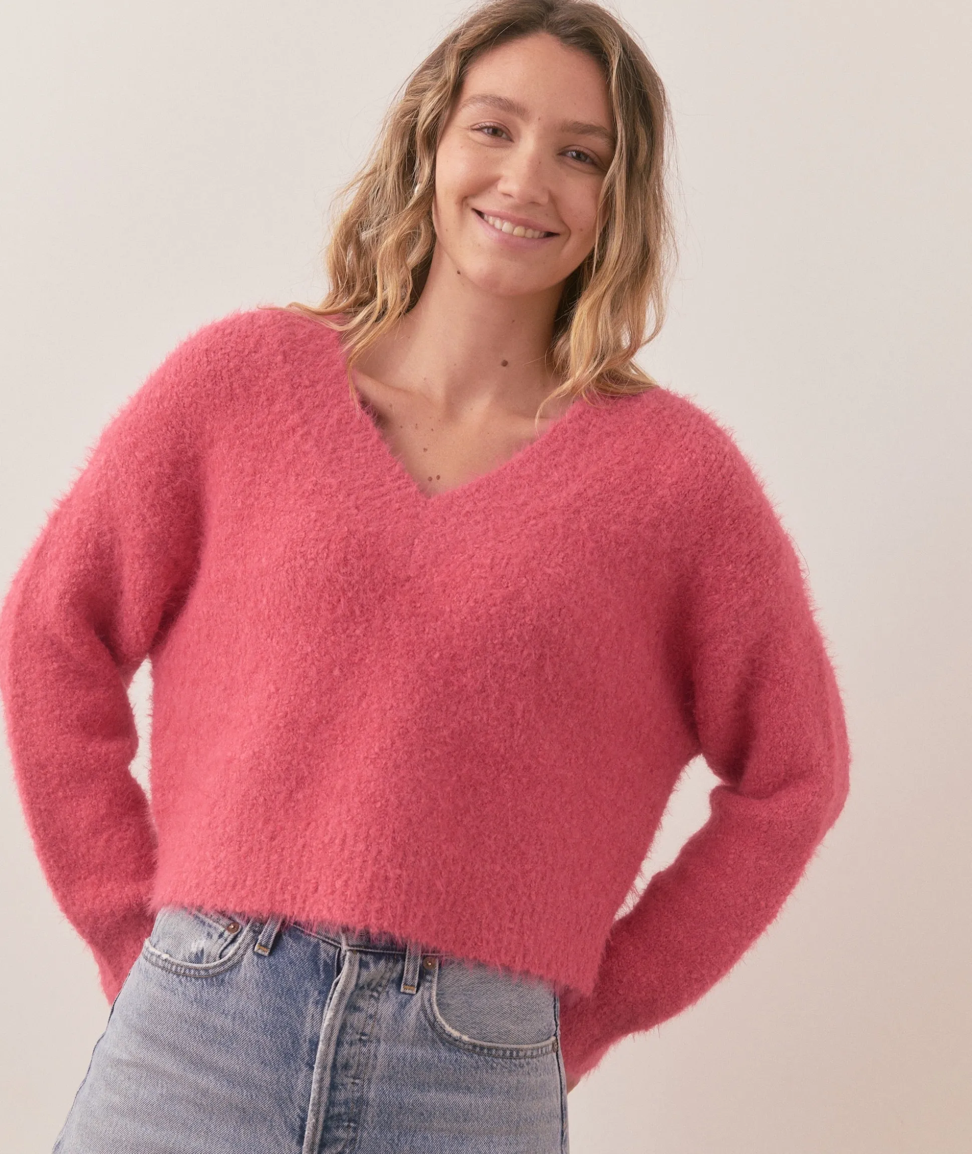Teddy Eyelash V-Neck Sweater