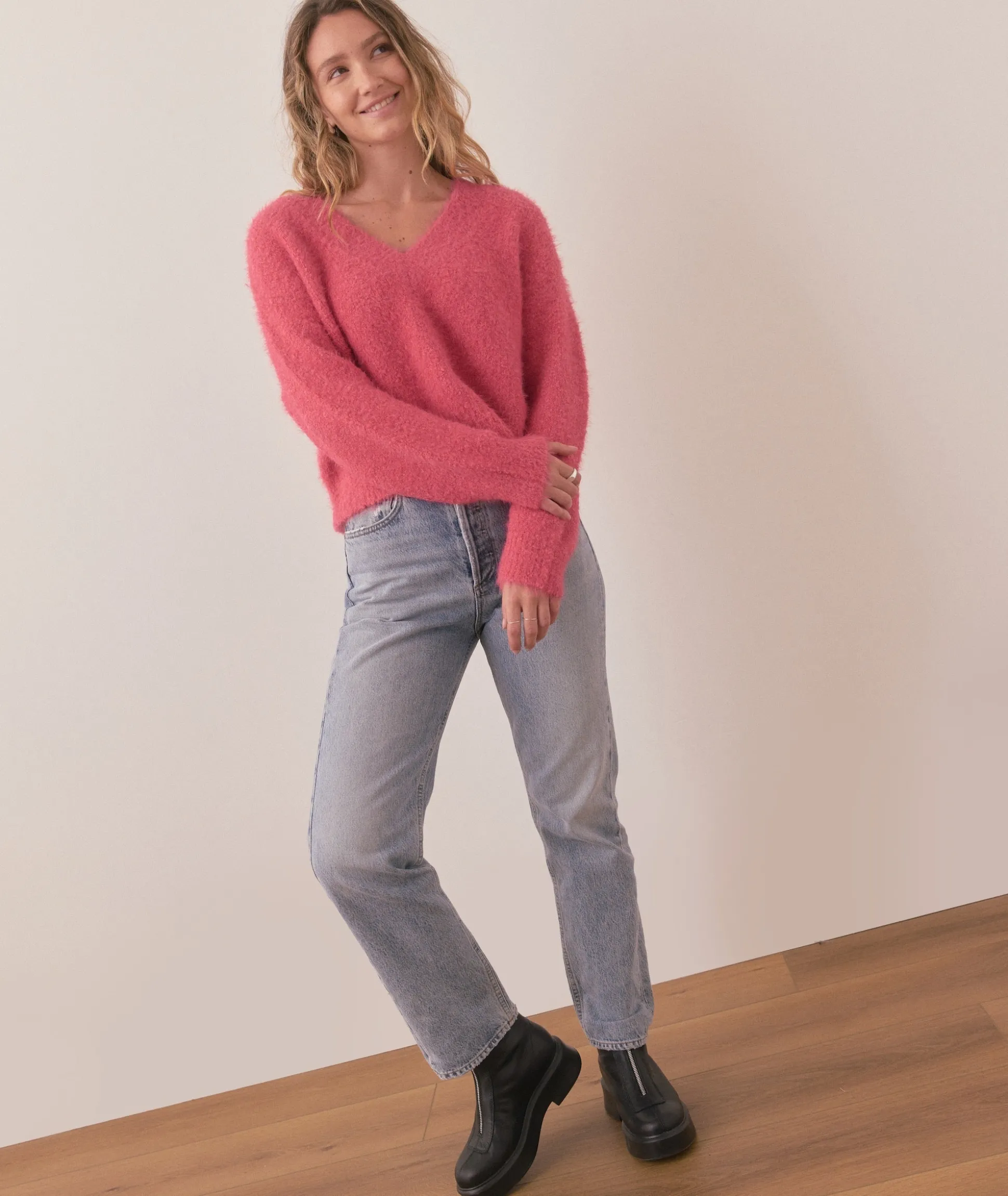 Teddy Eyelash V-Neck Sweater